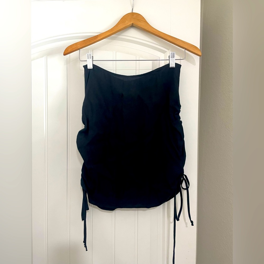 Reformation mini skirt black ruching tie sides sz 6